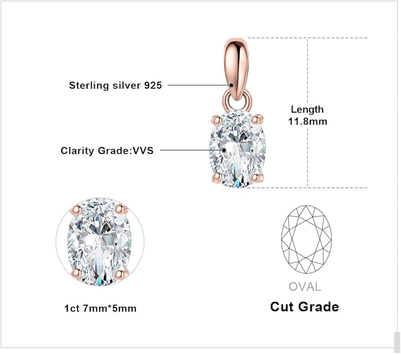 JewelryPalace Oval Cut 1ct 2ct Cubic Zirconia Solitaire Pendant Necklace for Women, 925 Sterling Silver Necklaces for Her, Classic Simulated Diamond Jewelry Set Gift, 18 Inches Chain