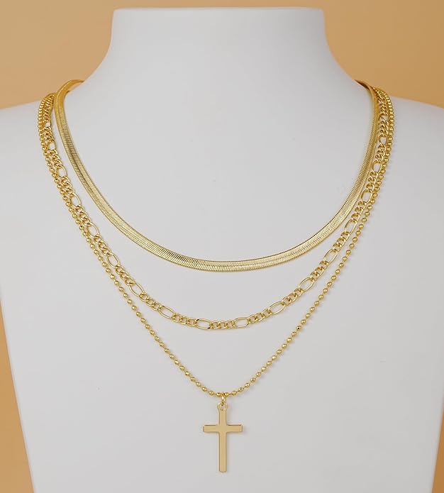 YEEZII Layered Gold Necklaces for Women Trendy, 3 Pcs 14K Gold Plated Choker Paperclip Box Chain Necklace, Stackable Women's Gold Pendant Necklaces Jewelry Set
