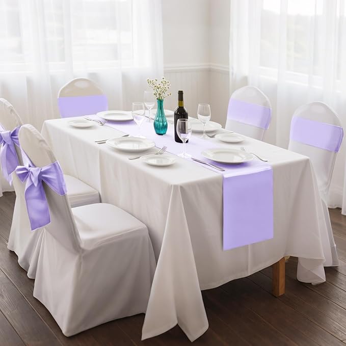5 Pack Satin Table Runner Lavender 12 x 108 Inch Long,Satin Silk Table Runner for Wedding,Birthday Party and Banquet(Lavender,5 Pack)