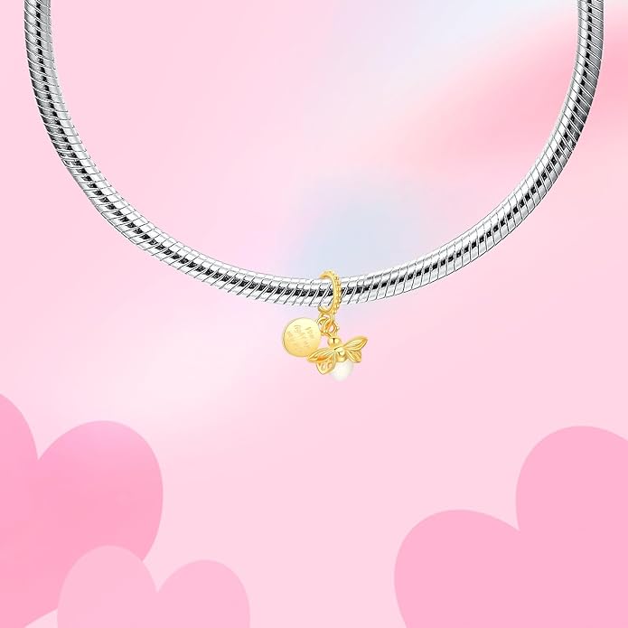 Birthday Fashion Love Heart Dangle Charm 925 Sterling Silver Charms fits Bracelets and Necklace Pendant Bead Charms Jewelry Present for Women Family Friends
