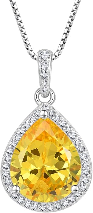 FJ Teardrop Pendant Necklace 925 Sterling Silver Birthstone Jewelry Gifts for Women