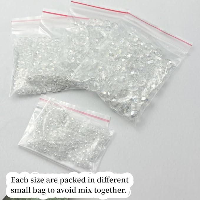 600pcs Crystal Glass Beads 3mm 4mm 6mm 8mm 10mm Rondelle Faceted Crystal Beads Spacer Beads for Necklace Bracelet Earrings DIY Jewelry Crafts Making Supplies(Clear AB)