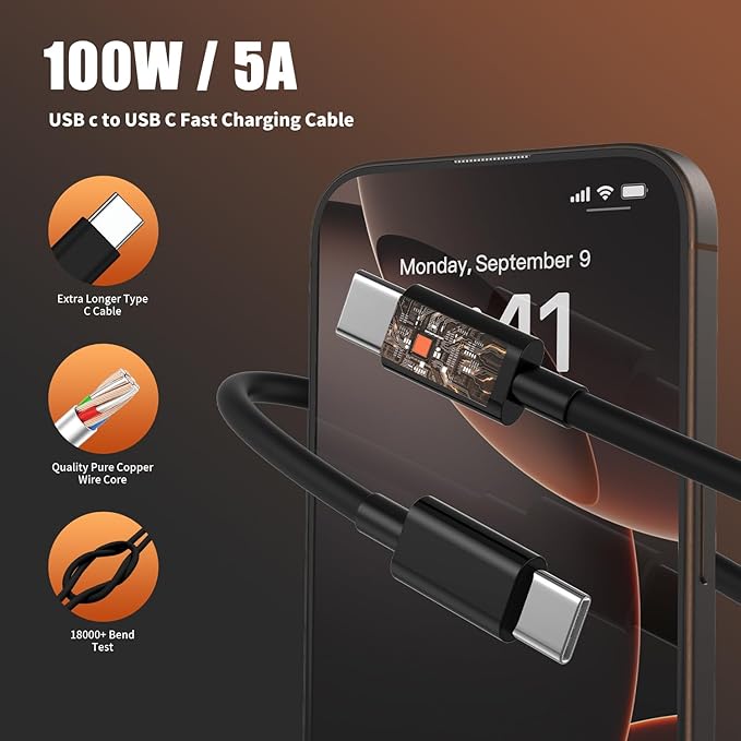 iPhone 16 Pro Max Charger Fast Charging, 45W Super Fast USB C Chargers for iPhone 16 15 6FT+6FT+10FT Type C Chargers Cord with Fast Charger Block for iPhone 16/15 Series/iPad/ GalaxyS24 Black