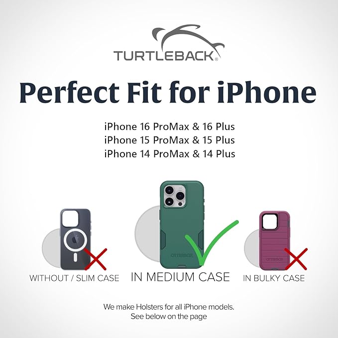 Turtleback Belt Clip for iPhone 16 Pro Max, 15 Pro Max, 14 Pro Max -Medium- Fits w/Shockproof Commuter Style Cases, Premium Black Nylon, Horizontal Belt Holder Magnetic Closure HD Rotating Clip