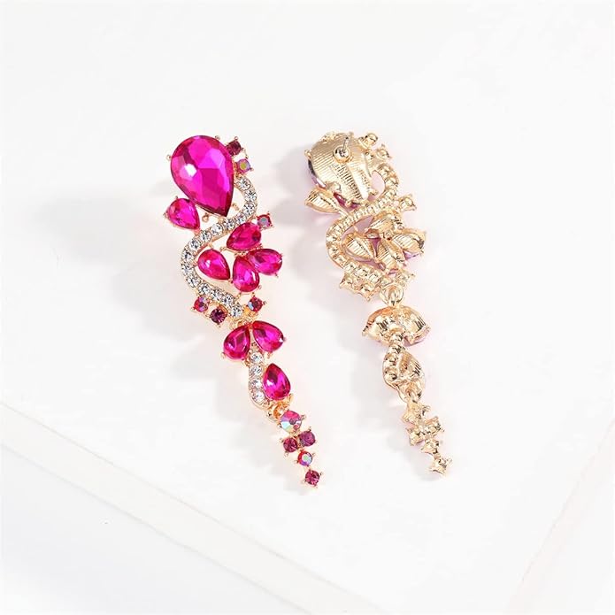 Rhinestone Statement Dangle Earrings Sparkly Crystal Bridal Wedding Earrings for Brides Bridesmaides Chandelier Teardrop Earrings for Women Prom Party