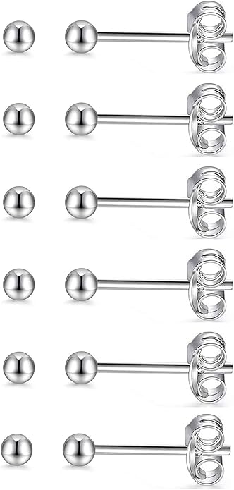 14K Gold Filled Polished Small CZ Pearl Ball Stud Earrings Set for Women Men 20G Surgical Steel Hypoallergenic Piercing Studs for Sensitive Ear, Pack of 6 Pairs