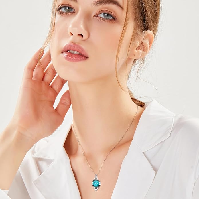 Genuine Turquoise Hexagon/Star/Rectangle/Teardrop/Heart/Triangle/Circle Necklaces for Women 925 Sterling Silver Long Boho Pendant Western Jewelry Gifts for Women Girls