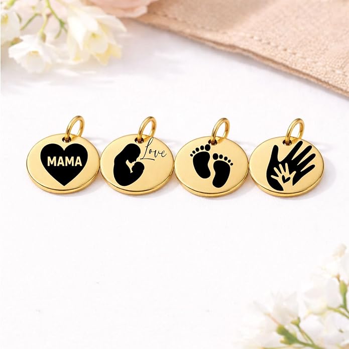 SM Design Pregnancy & New Baby Charm Set – Set of 4 Meaningful Stainless Steel Charms – Great for Crafting, Making Bracelets and Necklaces - Meaningful Keepsake Charms for Expecting & New Moms