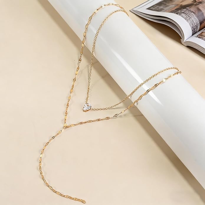 Necklace for Women, Dainty Long 14K Gold Y-Shaped Necklace Jewelry Trendy Beaded Layered Chain Drop Necklaces Jewelry Women Gifts