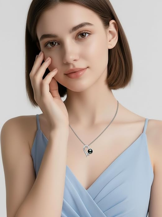 Tahitian Black Pearl 18K White Gold Plated Sterling Silver Heart/Infinity/Four Leaf Clover Pendant Necklace Jewelry Gifts for Women Wife Mom Girlfriend Wedding Birthday Anniversary Christmas