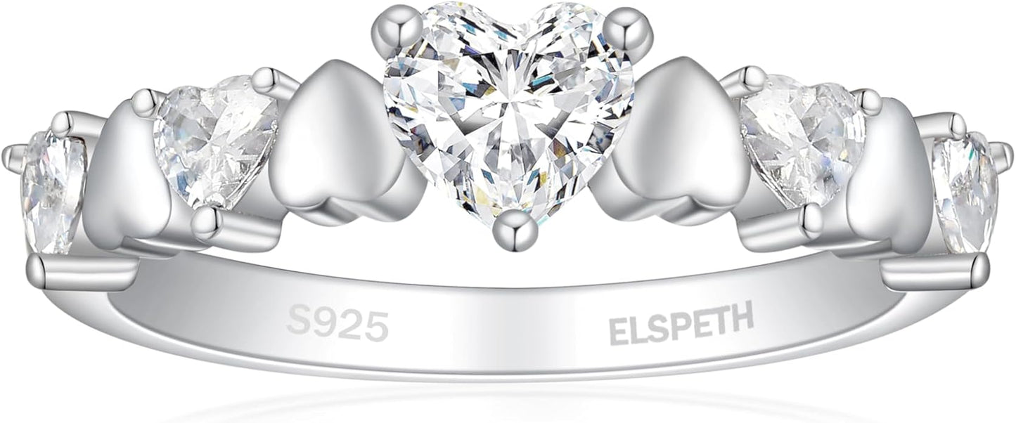 Elspeth 925 Sterling Silver Heart Engagement Ring for Women Heart Cut Cubic Zirconia Promise Ring Size 4-10