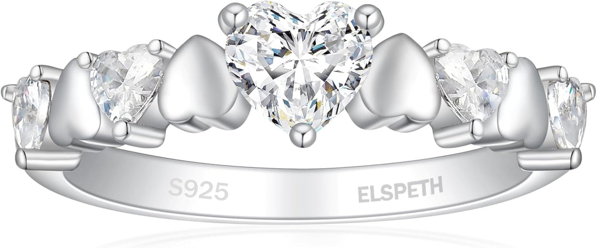 Elspeth 925 Sterling Silver Heart Engagement Ring for Women Heart Cut Cubic Zirconia Promise Ring Size 4-10