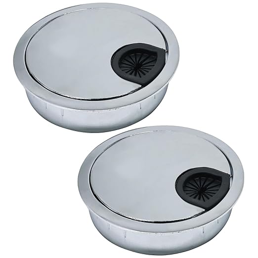 2 Pcs Desk Grommet 2-1/16" / 53 mm, Desk Cord Hole Cover, Cable Grommet Metal Zinc Alloy Materilal, Desk Hole Grommet for Home & Office Pc, Detachable Cable Cord Organizer-Bright Silver