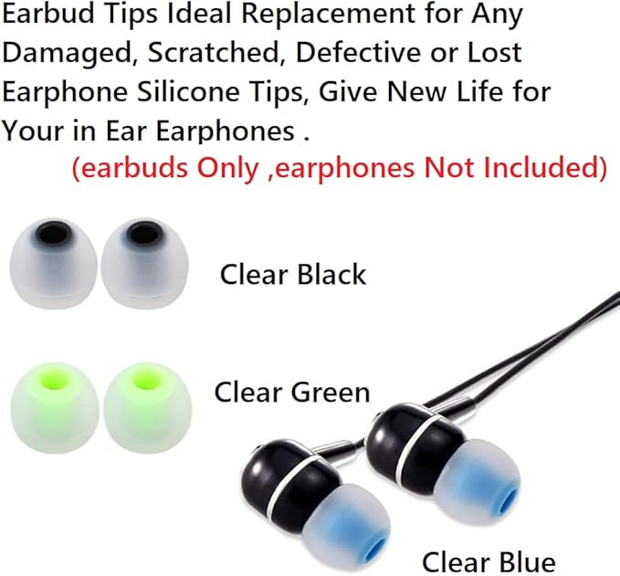 Earbuds Replacement Tips Silicone Earbud Tips Ear Gels Fit for Inner Hole from 3.8mm - 5.1mm Earphones 9 Pairs S/M/L