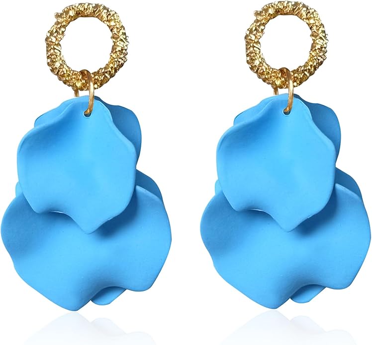 Anmpab Statement Matte Rose Flower Petal Stud Earrings for Women Dangly Floral Petal Earrings Jewelry Accessories Romantic Gifts for Her Women
