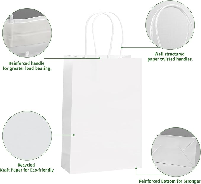 REMTAP Gift Paper Bags 5.9×3.2×8.2 50Pcs Kraft Bags with Handles Bulk Gift Bags for Wedding Party Craft Retail Packaging, Shopping, Party Favor, Retail Bag (Black-S-50pcs, 5.9×3.2×8.2)