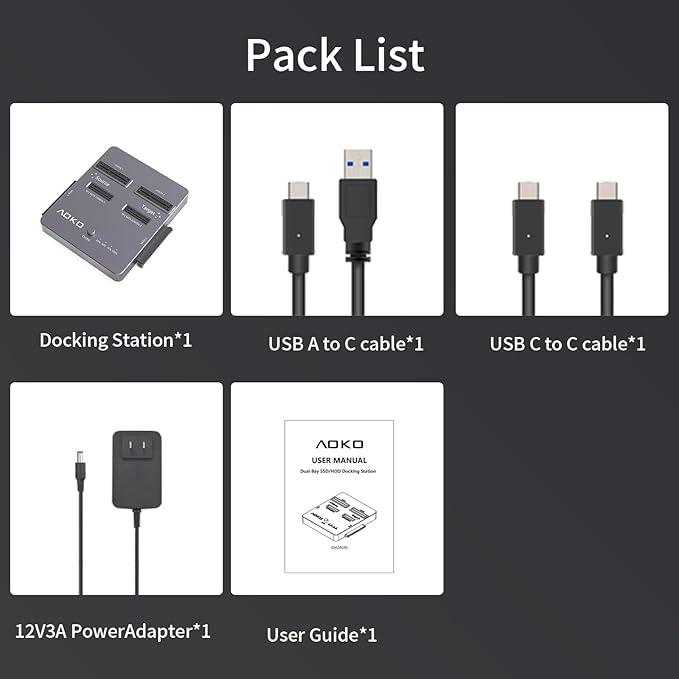 AOKO M.2 NVMe SSD Cloner, Dual-Bay 4-in-1 Hard Drive Duplicator/Reader, Supports M.2 NVMe/NGFF SATA, mSATA & SATA 2.5"/3.5" HDD,Offline Cloning Without PC