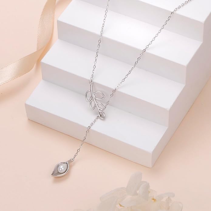 Long Necklace Sterling Silver Larait Bar Y Lariat Long Chain Drop Adjustable Necklace Gift for Her, 30"