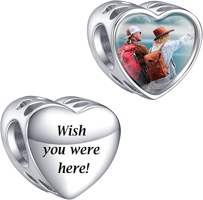 Annmors Personalized Photo Charms For Bracelets/Necklace 925 Sterling Silver Love Heart Shaped Engraved Customize Picture Gift for Birthday Mother's Day,Bead Charms Jewelry for Women