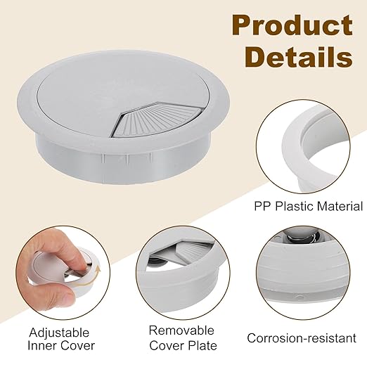 uxcell 6 Pcs 80mm (3.15 Inch) Desk Grommet, Plastic Cable Hole Cover, Wire Cord Cable Organizer for Home Office Computer Desk Cabinet, Gray