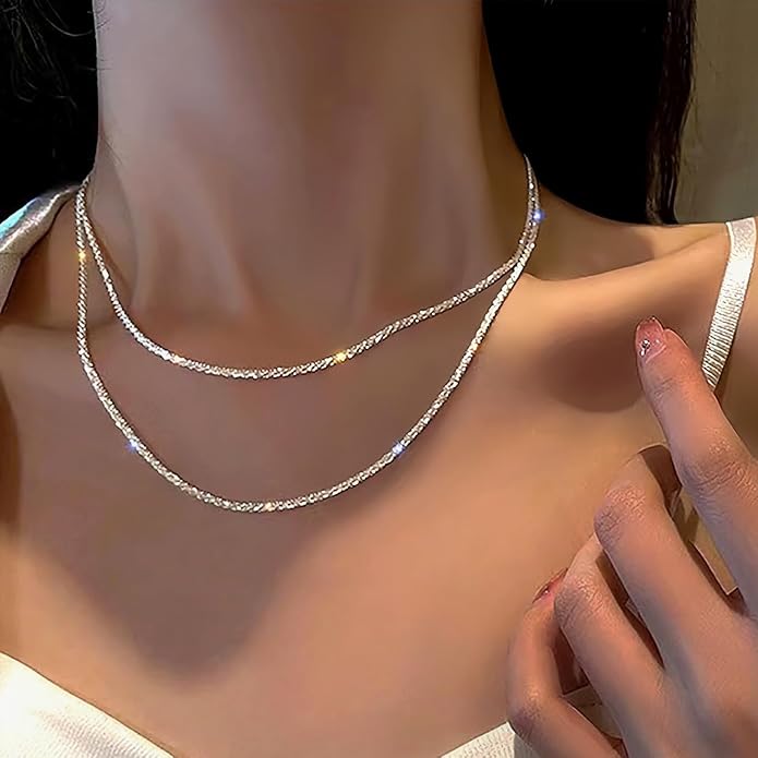 Gold Layered Necklaces for Women, 14K Gold Plated Dainty Gold Chain Choker Necklace Stack, Herringbone Gold Necklaces Set