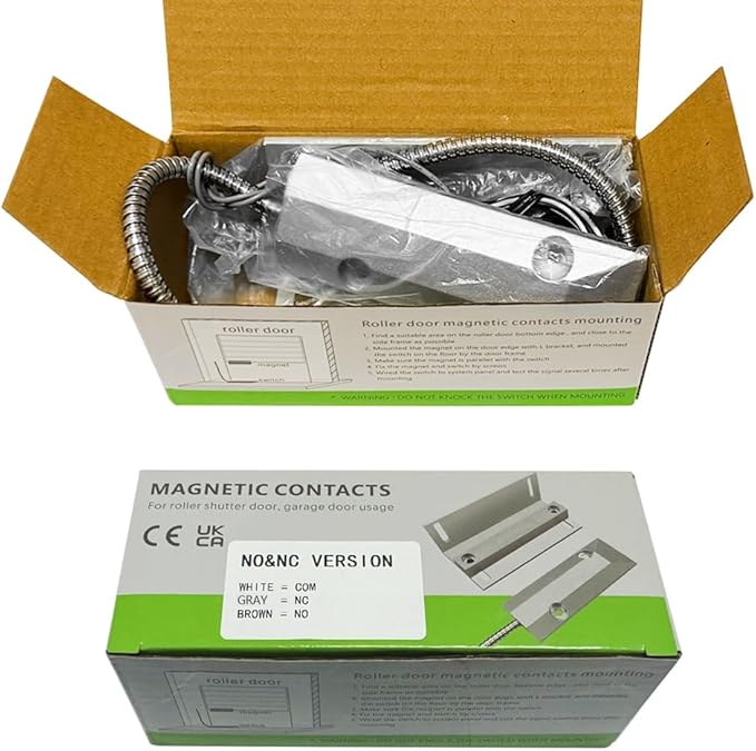 NO&NC 3 Wires Magnetic Garage Door Contacts Heavy Duty Alarm Switch Sensor for Roller Shutter with Adjustable Bracket