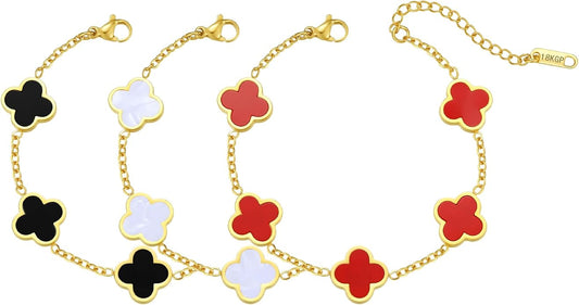Gold Bracelets for Women‌,Four Leaf Clover Bracelet‌,Fashion Jewelry for Women,Gifts for Women,Lucky Bracelet for women,Double-sided Same Color,18K Gold-plated Titanium Steel