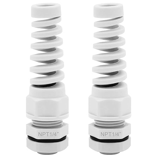 Strain Relief Cord Connector,LISTENJIALE 2Pcs NPT 1/4" Waterproof Cable Gland Flex Spiral Strain Relief Adjustable 4-8mm Cable Connector Nylon Joint with Gaskets(Grey)