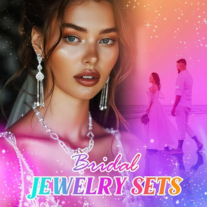 Unicra Silver Rhinestone Bridal Wedding Jewelry Set Crystal Necklace Earrings Sets Formal Prom Costume Jewelry Sets for Women and Brides