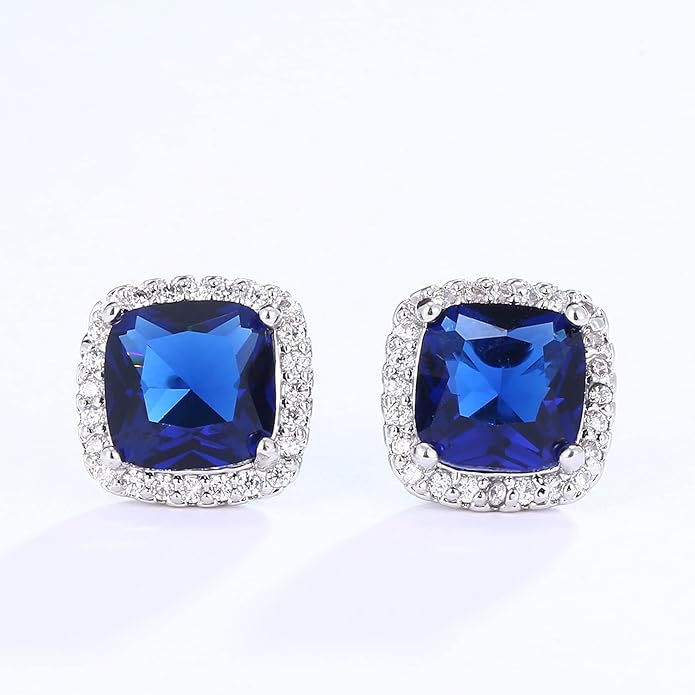YOMELA Cubic Zirconia Earrings Studs, Halo CZ Birthstone Simulated Diamond Stud Earrings for Women
