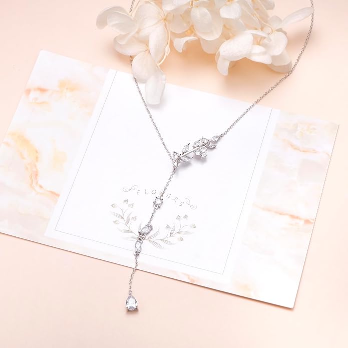 Long Necklace Sterling Silver Larait Bar Y Lariat Long Chain Drop Adjustable Necklace Gift for Her, 30"