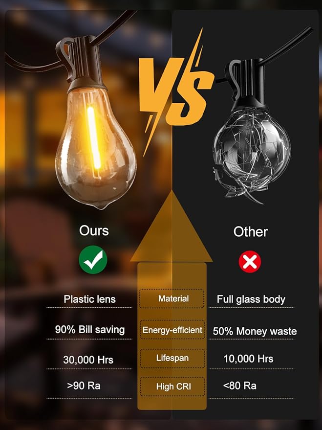 DAMAING Outdoor String Lights 400FT(4x100FT) Waterproof Patio Lights with 208 Shatterproof LED Edison Bulbs,Connectable Outdoor Light for Backyard Balcony Bistro Porch 2200K Black Cord