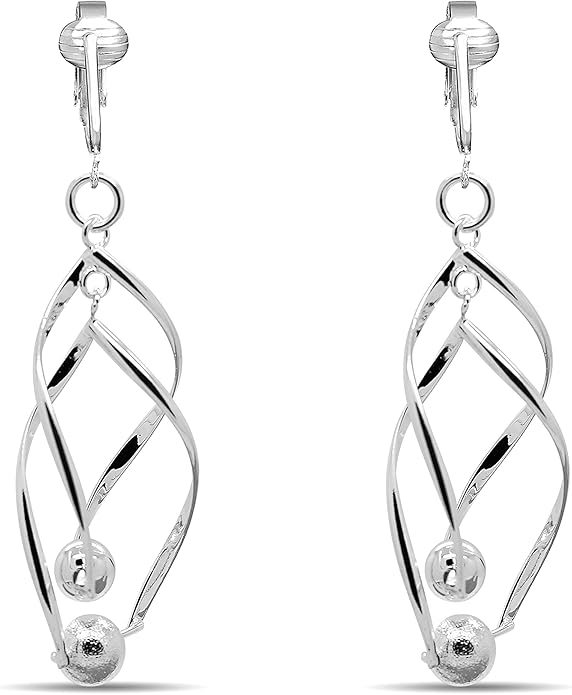 Silver Clip On Earrings For Women, They Look Pierced, Don't Pinch & Won't Fall Off, Hypoallergenic & Lightweight