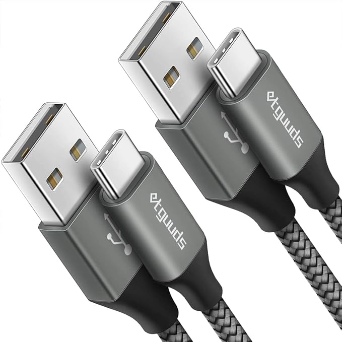 etguuds 6.6ft USB A to USB C Cable 3A Fast Charging, 2-Pack USB A to USB Type C Charger Cord for iPhone 16 15 Pro/Pro Max/Plus, for Samsung Galaxy S24 S23 S22 S21 S20 S10 A55 A54 Flip Note, Moto, Gray
