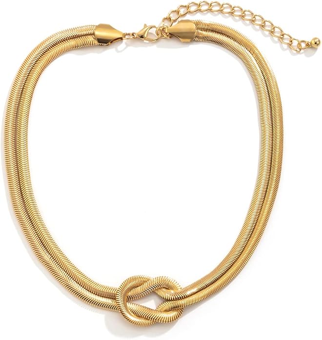 PLOUTOS Chunky Gold Knot Choker Necklace for Women Adjustable Double Snake Chain Design Bold Statement Fashion Jewelry Accessory For Party Daily Wear Gift