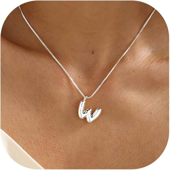 Bubble Gold Silver Letter Necklace Initial Necklaces for Women Trendy 14K Dainty Charm Pendant Name Necklace Personalized Jewelry Gift for Women Teen