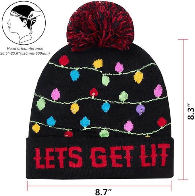 RAISEVERN Unisex Ugly LED Christmas Hat Novelty Colorful Light-up Stylish Knitted Sweater Xmas Party Beanie Cap(6 Lights)
