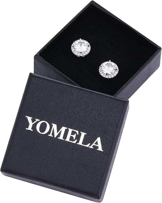 YOMELA Cubic Zirconia Earrings Studs, Halo CZ Birthstone Simulated Diamond Stud Earrings for Women