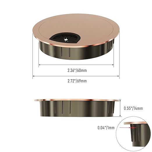 Desk Grommet 2-3/8 Inch 60mm, Zinc Alloy Computer Desk Wire Hole Cover, Office Desktop Cord Cable Hole Metal Ring, Red Bronze