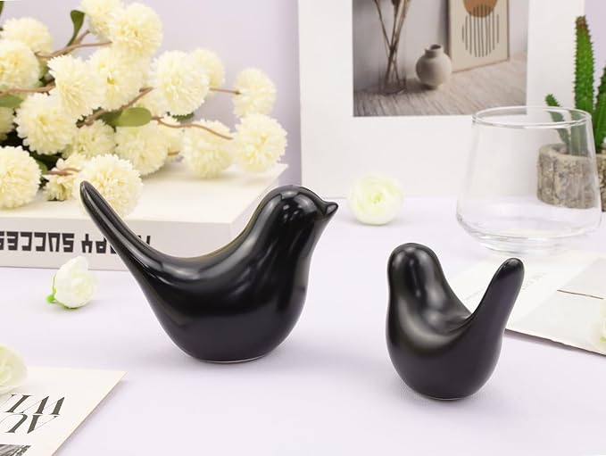 LAIDANLA Small Birds Statues Black Modern Style Home Decor Birds Small Animal Sculpture for Living Room Office Desktop Shelf Coffee Table Bedroom（2pcs）