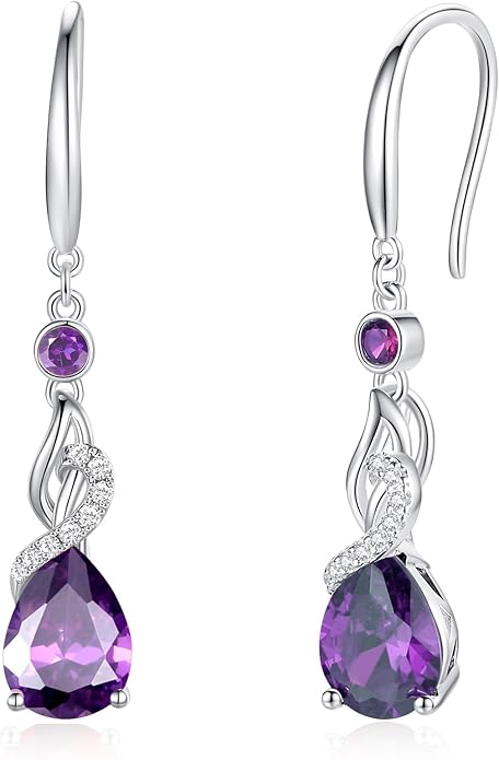FANCIME Teardrop Dangle Drop Earrings 925 Sterling Silver Pear Gemstone Birthstone Earring Fine Jewelry Birthday Gifts for Women
