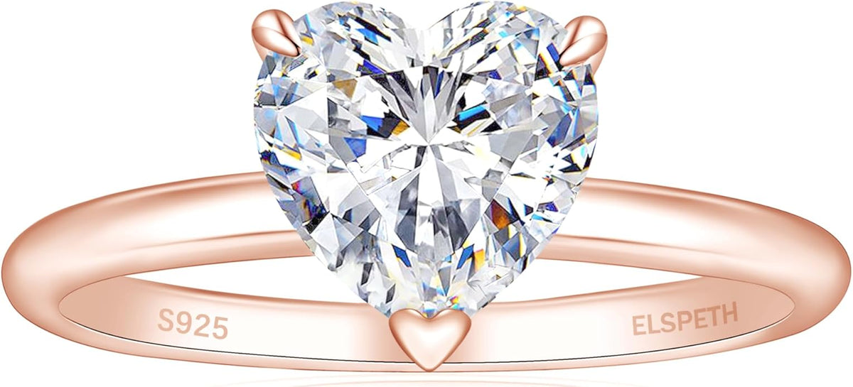 Elspeth 925 Sterling Silver Heart Engagement Ring for Women Heart Cut Cubic Zirconia Promise Ring Size 4-10