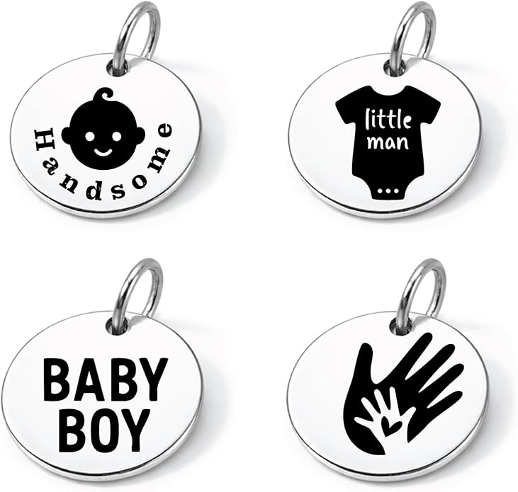SM Design Pregnancy & New Baby Charm Set – Set of 4 Meaningful Stainless Steel Charms – Great for Crafting, Making Bracelets and Necklaces - Meaningful Keepsake Charms for Expecting & New Moms