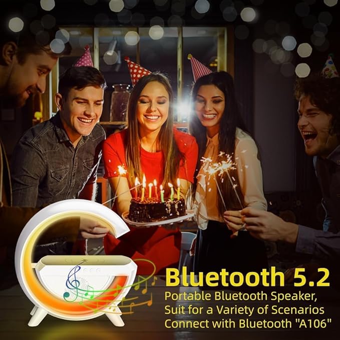 Table Lamp with Bluetooth Speaker, G Bedside Lamp with 15W Wireless Charger, Atmosphere Desk Lamp with Alarm Clock, RGB Bedside Nightstand Lamp, Hi-Fi Sound, Time Display