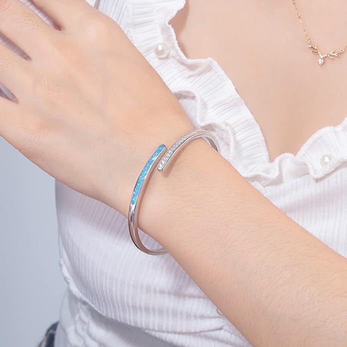 CiNily Womens Cuff Bracelet,Opal Bangle Bracelets Gold Plated Hypoallergenic Ladies Gemstone Open Cuff Bangle Bracelet