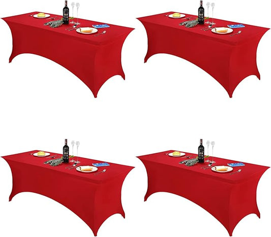 FORLIFE 4Pack Spandex Table Covers，Fitted Tablecloth for Rectangular Tables, Stretch Patio Table Covers, Universal Spandex Table Cover for Wedding, Banquet, Party (6ft, Red)