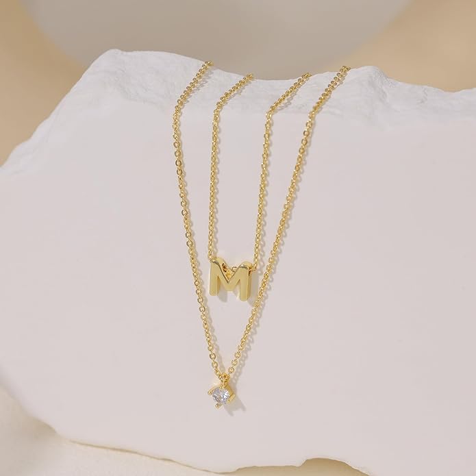Layered Initial Necklaces for Women, 14k Gold Plated Letter Necklace Set Dainty Gold Initial Necklace Stack Cute Layering Choker Necklaces for Women Trendy Fashion Jewelry
