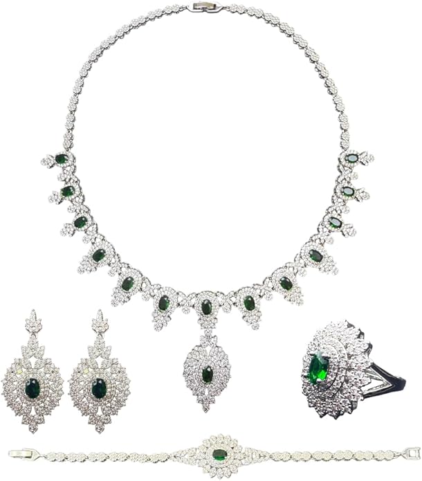 Rhinestone Wedding Bridal Jewelry Set Women's Prom-Style Necklace, Earrings, Bracelet, Ring Bridesmaid Gift Pairs with Evening Gown