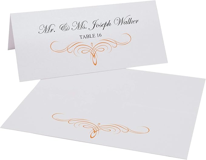 Decadent Flourish Place Cards, Orange (Choose Color), Set of 25, Pre-cut and Scored - Wedding, Party, Dinner, and Special Events - Made in the USA