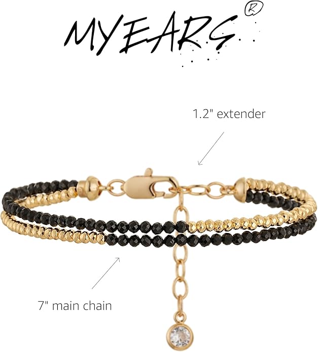 MYEARS Women Beaded Bracelet Gold Double Layer Gemstone 14K Simple Dainty Handmade Chain Everyday Boho Beach Jewelry